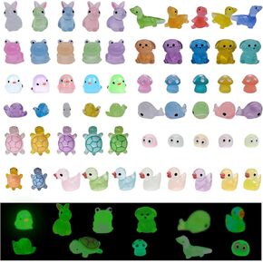 Mini Resin Animals,60 Pcs Luminous Tiny Animals,Glow in The Dark Miniature Little Ducks,Rabbits,Frogs Tortoise and Goldfish for Decorating Fairytale Garden Landscapes and Aquariums