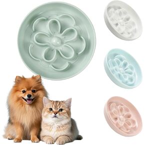 Melamine Cat Slow Feeder Bowl - Floral Maze Cat Food Dish - Flat Plate for Dry & Wet Food - Cute Kitten Bowl - Dishwasher Safe - 6.3'' W x 1'' H - 5.5 oz (160g) - Pink