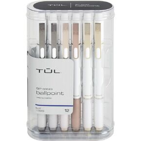 TUL® BP3 Retractable Ballpoint Pens, Medium Point, 1.0 mm, Pearl White Barrel, Blue Ink, 12 Count (Pack of 1)