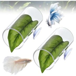 2 Pack Betta Fish Acrylic Tube Tunnel, Hollow Betta Fish Cave with Bettas Fishs Leaf Pad Breeding Resting Bed Bettas Fishs Tunnel Aquarium Hideouts, BettaFish Tunnels Aquarium Hideouts Aquariums Decor