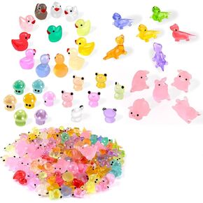 154 Pcs Mini Resin Animals Glow in The Dark, Tiny Resin Animals Figures to Hide Around The Office Home, Miniatures Fairy Garden Accessories Crafts Aquarium Potted Decoration
