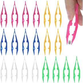 Abeillo 20PCS Assorted Colors Plastic Tweezers Five-Color Plastic Beads Tweezers Handmake Beads Crafts Kids Handmade DIY Crafts Family School Beading Project