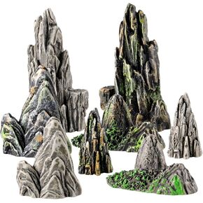 Amosfun 8pcs Resin Mountain Rockery Mini Landscape Bonsai Aquarium Decorations, Assorted Colors for Garden Decor, 1.49x0.62 Inches
