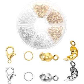 460 Pcs Lobster Claw Clasps for Keychains Bracelet Clasps and Closures Bead Tips Knot Covers Guage Open Jump Ring Brooch Necklace Bracelet DIY Set for Jewelry Making Supplies Bracelets (Gold, Silver)