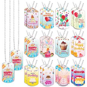24 Piece Happy Birthday Dog Tag Necklace Set, Birthday Colorful Necklaces for Inspirational Party Favors, Sunday School Prizes and Gifts