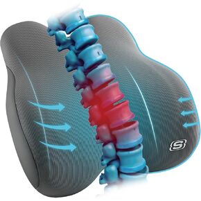 Skechers Memory Foam Lumbar Pillow,Lumbar Support Pillow for Office, Chair Lower Back Pain Relief Lumbar Pillow, Ergonomic Design Back Support Pillow for Office Chair, Car, Home, Travel,Gray