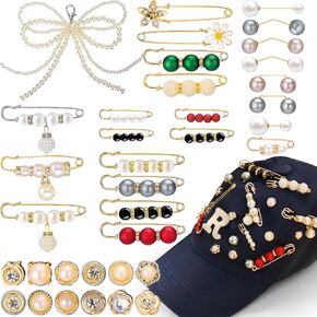 AIERSA Hat Pins Charms for Women, 36pcs Pearl Shoe Lace Charms for Sneakers, Junk Socks Charms Jewelry, Stylish Hat Shoe Decorations, Brooch Pins Buttons for Clothes, Hats