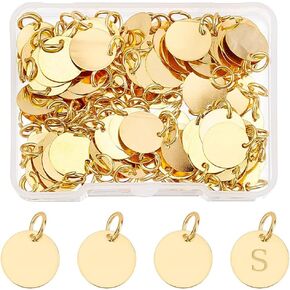 SUPERFINDINGS 100Pcs Brass Stamping Blank Tag Charms 12mm Flat Round Metal Stamps Tags Golden Blanks Pendants with Jump Ring for Bracelet Necklace Jewelry DIY Craft Making，Hole:4mm