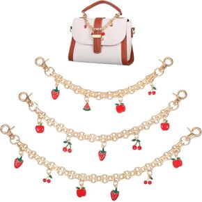 HJZHII 3 Pcs Decorative Bag Chains, Fruit Enamel Pendant Purse Chains Replacement Extension Chain for Women Enamel Pendant Chain Straps Charms for Tote Shoulder Bags Crossbody Handle Bag