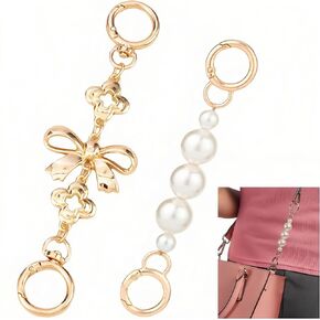 2 Pcs Gold Bow Bag Extender Chain & Metal Pearl Purse Extender Chain, Wallet Extender Chain for Handbags, Purses, Crossbody Bags