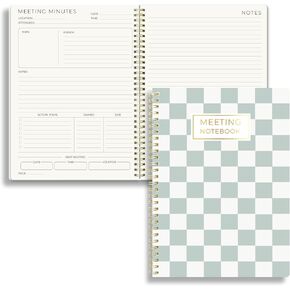 Beautiful Checkered Half-Meeting & Half-Notes - 7"x10" B5 Meeting Notebook for Work Organization - 160 Pages Spiral Project Planner for Note Taking, Meeting Agenda & Minutes Planner for Office, Business, Men & Women