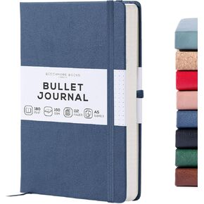 BEECHMORE BOOKS Dotted Journal Bullet Notebook, 8.3 x 5.8 inch 112 Dotted Pages, Hardcover Grid Dot Leather, 160 GSM Thick Paper, Journals for Women, Men - Gifts Box Included
