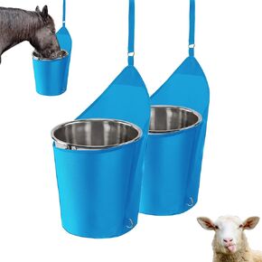 2Pcs Horse Feed Bag Heavy Duty 1600D Trailer Bucket Bag for 5 Gallon Water Bucket, Horse Trailer Organizer for Hanging on Trailers Stalls,Blue
