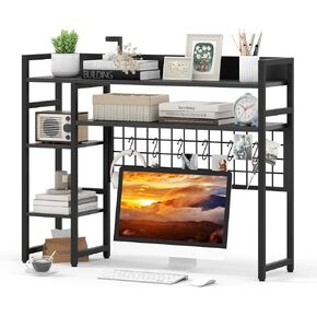 Tangkula Desktop Bookshelf for Computer Monitor Up to 32", 37" x 29" Countertop Storage Hutch with 4 Open Storage Shelves, Grid Panel, Anti-tip Device, 4-Tier Desktop Display Shelves for Home Office