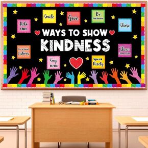 76Pcs Kindness Bulletin Board Set Colorful Motivational Ways to Show Kindness Classroom Decoration Inspirational Quotes Hand Paper Cutout for Positive Affirmation Back to School Chalkboard Wall Decor