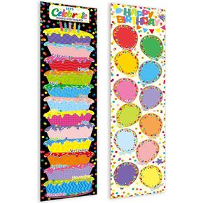 2 Pcs Happy Birthday Poster Chart for Classroom Birthday Bulletin Board Decoration Lets Celebrate Your Bday Confetti Calendar Bulletin Board for Classroom Back to School Kindergarten Supplies