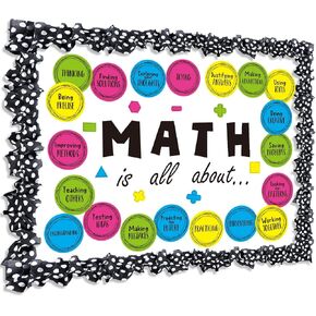 59 Pcs Math Classroom Bulletin Board Decoration Set Mathematics Symbol Cut Outs & 3D Black White Burlap Border Back to School Educational Wall Decor for Elementary Middle School Teacher Supplies
