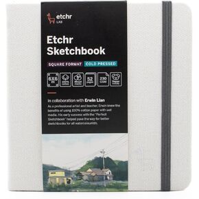 Etchr 6" Square Cold Press Mixed Media Sketchbook - Hardcover, 100% Cotton, 6"x6", 52 Pages