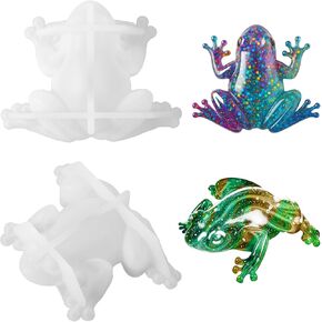 2 PCS Frog شكل راتنج قوالب ، طيور من السيليكون الحيواني قال قوالب راتنج الضفدع مع الضفادع الواقعية أشكال 3D راتنجات لطيف لقالب الايبوكسي ، عرض ضفادع فريدة من نوع