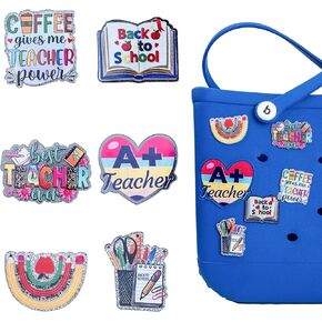 6Pcs Teacher Charms for Bogg Bags and Simply Southern Totes,Teacher Themed Inserts Decorative Accessories for Beach Bag