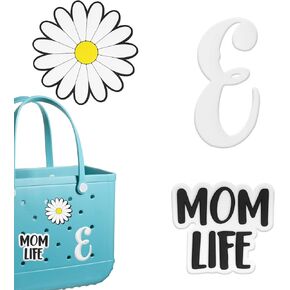 Charms for Bogg Bag Accessories, Alphabet Letter, Flower, Mom Life Charms, Bog Bits Decorative Inserts for Beach Tote Bag, Handbag, Rubber Decorations Attachments