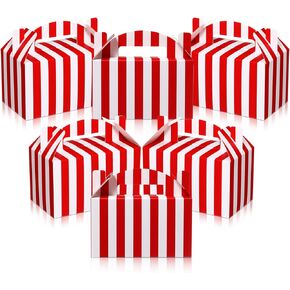 Skyygemm 24 Pcs Carnival Treat Boxes Circus Gable Gift Boxes Rainbow Pastel Striped Paper Favors Box Snack Goodie Boxes for Birthday Carnival Theme Party Decorations, 6 x 3.5 x 3.5 Inch