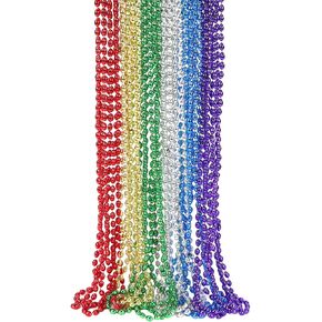 Mardi Gras Beads Necklaces, 30 Inch Plastic Beads for Party Favors, Festival Decorations, Parade Throws, Christmas, St. Patrick's Day Celebrations (Oval) (24, Multiple)
