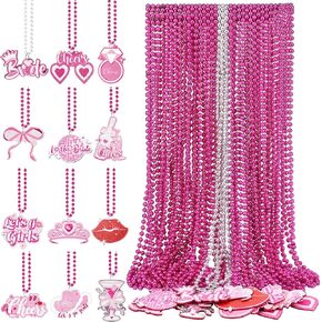 Ecally 36 Pcs Bachelorette Party Decorations Beaded Necklaces Bulk 12 Styles Sign Necklaces Pink Rose Red White Beaded for Bachelorette Party Bridal Shower Supplies Accessories