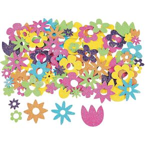 Glitter Flower Adhesive Foam Shapes - Bulk Set of 500 - DIY Crafts for Kids and Fun Home Activities