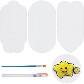 PLIGREAT 30 Pcs Magic Foam Texture Paper 3D Drawing Magic Canvas Sponge with Water Brush Creative Magic Foam Drawing Paper for Acrylics Painting DIY 3D Art Drawing Paper Crafts (3 Shapes)
