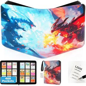 LZSIG Card Binder 9-Pockets, 468 Premium Zip Trading Cards Holder Folders Writable Tag, Side-Loading Collector Album with No Rings, Acid-free Storage Book for TCG, MTG, YuGiOh, Game & Sports Cards