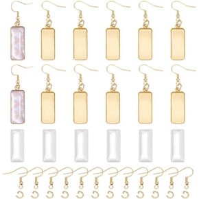 UNICRAFTALE 12 Sets 48Pcs DIY Earring Making Kit Stainless Steel Earring Hooks with Pendant Trays Golden Rectangle Pendant Cabochons with Open Jump Rings Pendants Earrings for DIY Jewelry Making