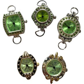 NIMI 5 Piece Elegant Metallic Bold and Sparkle Watch Face Set for Beading and Jewelry Making (Green)