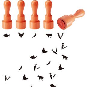 AHANDMAKER 5 Styles Animal and Vegetable Patterns Wooden Rubber Stamp 2/3 Inch Small Mini Stamp Round Rubber Stamp for Scrapbooking Card Making Egg Stamp Stamping Crafting Home Farm Supplies