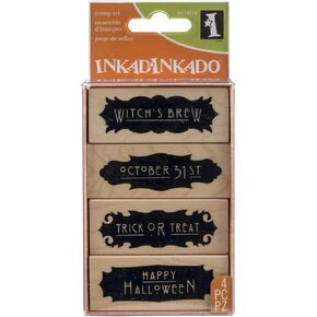 Inkadinkado 60-10176 Halloween Phrases Wood Stamp Set, Black