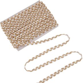 MAYJOYDIY 10.9 Yards White Gold Metallic Lace Trim Ribbon 0.3inch Metallic Edge Decorative Woven Gimp Fringe for Curtain Lampshades Sewing Bag Costume DIY Crafts