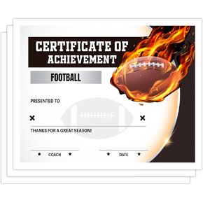 Football Certificate of Achievement, Soccer Sport Award Paper, Set of 25 Appreciation Diploma, Training Certificates of Participation Graduation, Recognition for Team Kid Student Teacher, 20