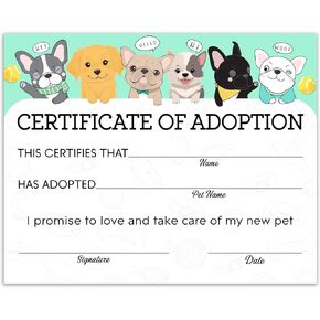 Certificate of Adoption, 10 Pcs Dog Adoption Certificates for Boys Girls, Adopt A Puppy Certificate, Adopt A Pet Party Favors & Supplies -02
