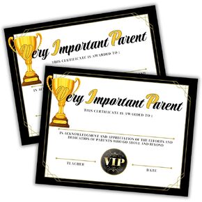 Very Important Parent VIP Award Certificate 30pk 8.5x11" PTA Class Charge Elementary School Adult Awards Appreciation