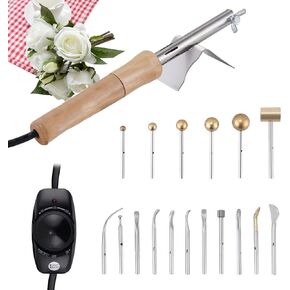 Electric Fabric Flower Maker Fabric Flower Making Tool Set with 17 Heads and Anti-Scalding Bracket Adjustable Temperature Artificial Flower Ironing Machine Fake Flower Making Tools