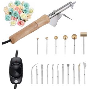 DIY Fabric Flower Making Tool, Electric Fabric Flower Maker with 17 Heads Artificial Flower Ironing Machine with Adjustable Temperature Anti-Scalding Bracket Fake Flower Making Tools