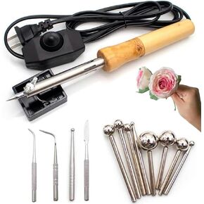 Fabric Flower Maker Set, 18x Iron & Brass Fake Flower Making Tools Kit, Adjustable Temperature Unreal Flowers Making Kit, Heated Handle, Electric Artificial Flower Making Tools