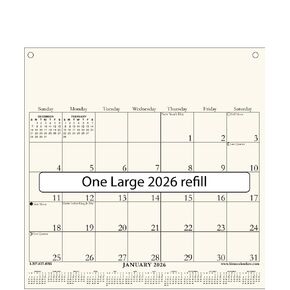 Kim's Calendars' "Large" Calendar Refill for 2026 measures 11" x 11" and only fits Kim's Calendars.