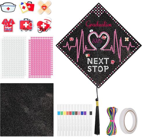 Cinrobiye DIY تخرج التخرج Cap Decorations Kit 3D Grad Cap Hat Capper ملصقات Topper لعام 2025 لوازم حفلات التخرج (ممرضة) in Kuwait