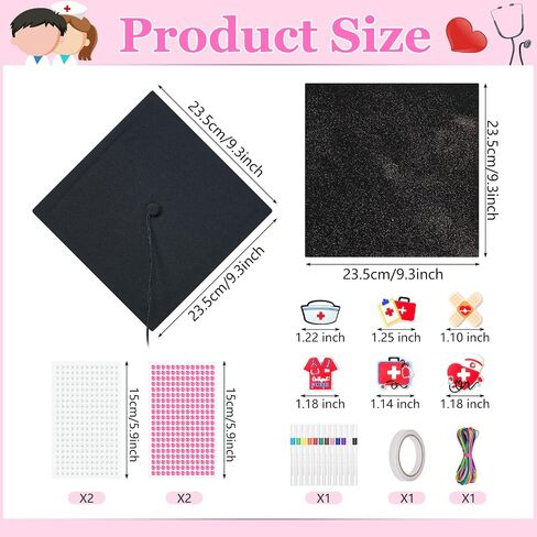 Cinrobiye DIY تخرج التخرج Cap Decorations Kit 3D Grad Cap Hat Capper ملصقات Topper لعام 2025 لوازم حفلات التخرج (ممرضة) in Kuwait