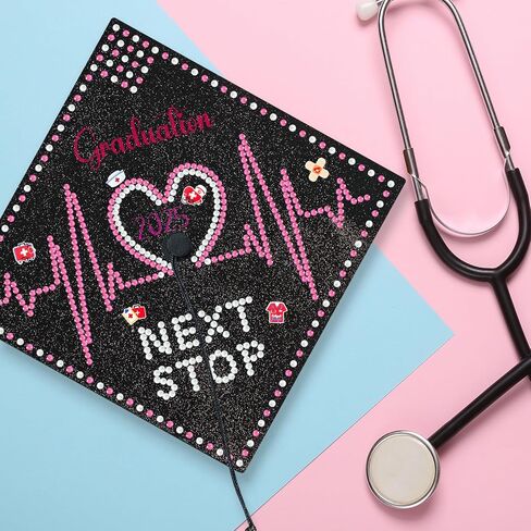 Cinrobiye DIY تخرج التخرج Cap Decorations Kit 3D Grad Cap Hat Capper ملصقات Topper لعام 2025 لوازم حفلات التخرج (ممرضة) in Kuwait