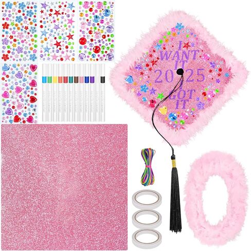 Cinrobiye DIY تخرج التخرج Cap Decorations Kit 3D Grad Cap Hat Capper ملصقات Topper لعام 2025 لوازم حفلات التخرج (ممرضة) in Kuwait