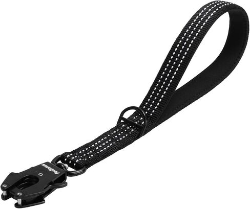 Petbonus Hight Dick Short Dog Leash ، مقود حركة مرور نايلون 12 بوصة مع مقطع إطلاق سريع ، مقبض مبطن مريح ، تقدم تدريب عاكس للكلاب الكبيرة المتوسطة (أسود ، 12 ") in Kuwait