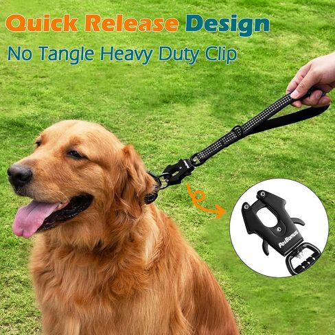 Petbonus Hight Dick Short Dog Leash ، مقود حركة مرور نايلون 12 بوصة مع مقطع إطلاق سريع ، مقبض مبطن مريح ، تقدم تدريب عاكس للكلاب الكبيرة المتوسطة (أسود ، 12 ") in Kuwait