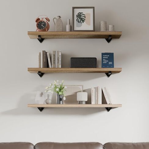 16 inch Floating Shelf Set of 2, Rustic Wood Wall Bookshelf with Iron Brackets, Industrial Wall Shelves for Wall Decor, Farmhouse Wall Mounted Bookcase for Living Room (16 inch 2 Tier) in Saudi Arabia